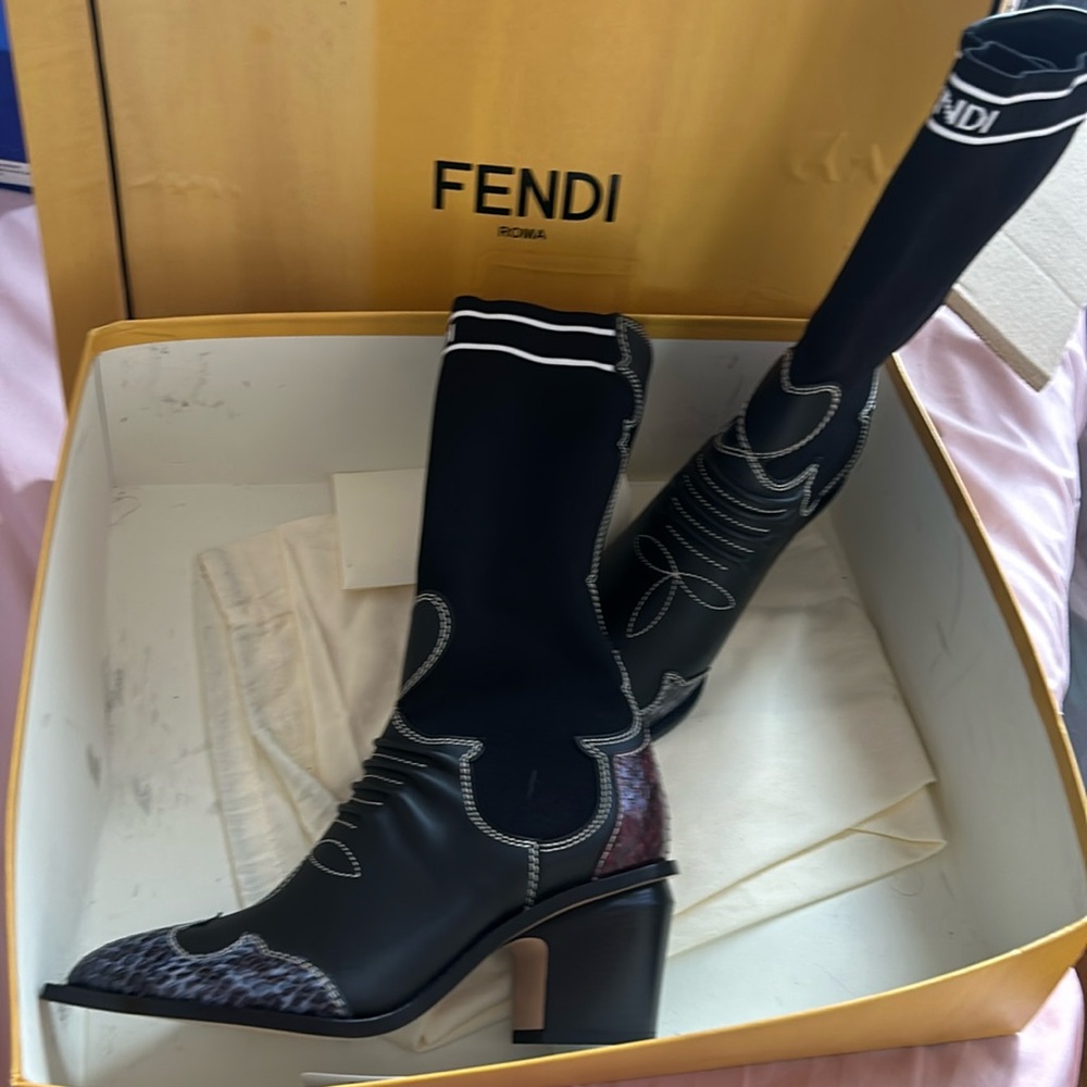 RARE Fendi Black Sock Booties Heels